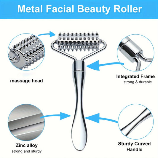 Stainless Steel Facial Massage Roller & Gua Sha Tool Face & Body Beauty Massager for Skin Care, SPA, and Acupressure