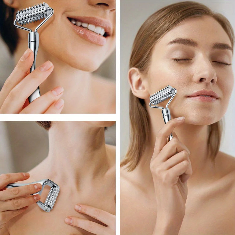 Stainless Steel Facial Massage Roller & Gua Sha Tool Face & Body Beauty Massager for Skin Care, SPA, and Acupressure