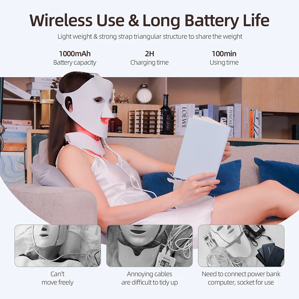 LED Facial Mask 7 Colors Red Light, Infrared Skin Rejuvenation, Acne Removal & Anti Wrinkle Device