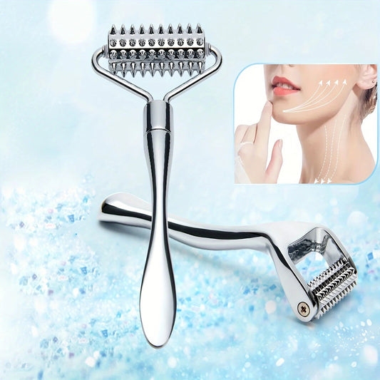 Stainless Steel Facial Massage Roller & Gua Sha Tool  Face & Body Beauty Massager for Skin Care, SPA, and Acupressure