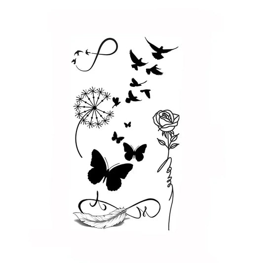 Temporary Tattoo Stickers – Butterfly, Rose, Bird, Feather & Dandelion Designs | Waterproof Fake Tattoos for Women & Men Body Art