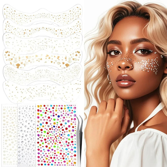 9 Sheets Glitter Freckles Face Tattoo Stickers  Sparkle Makeup with Gold & Silver Gems, Festival Rave Jewels & Half-Magic Face Stickers