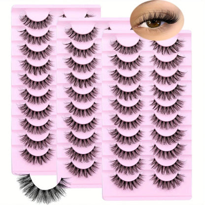 30 Pairs False Eyelashes Fluffy Wispy 3D Volume D Curl Fake Lashes with Clear Band Natural Look