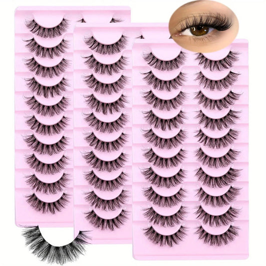 30 Pairs False Eyelashes Fluffy Wispy 3D Volume D Curl Fake Lashes with Clear Band Natural Look