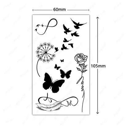 Temporary Tattoo Stickers – Butterfly, Rose, Bird, Feather & Dandelion Designs | Waterproof Fake Tattoos for Women & Men Body Art