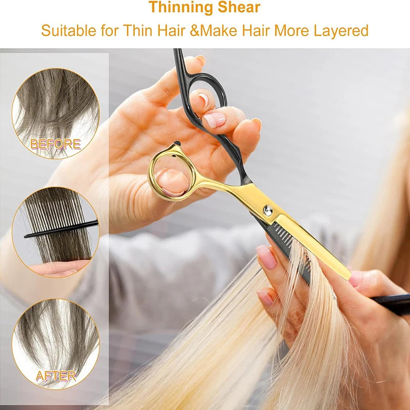 Professional Hair Cutting Kit 9Pcs  Stainless Steel Barber Tools in Black Gold