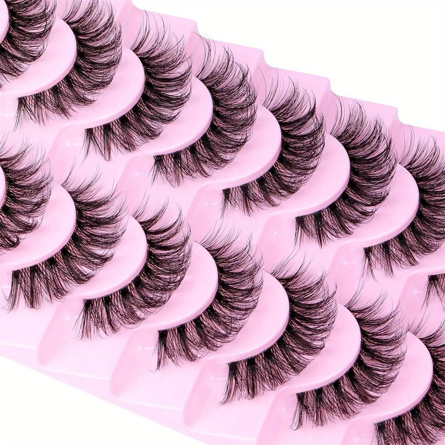 30 Pairs False Eyelashes Fluffy Wispy 3D Volume D Curl Fake Lashes with Clear Band Natural Look