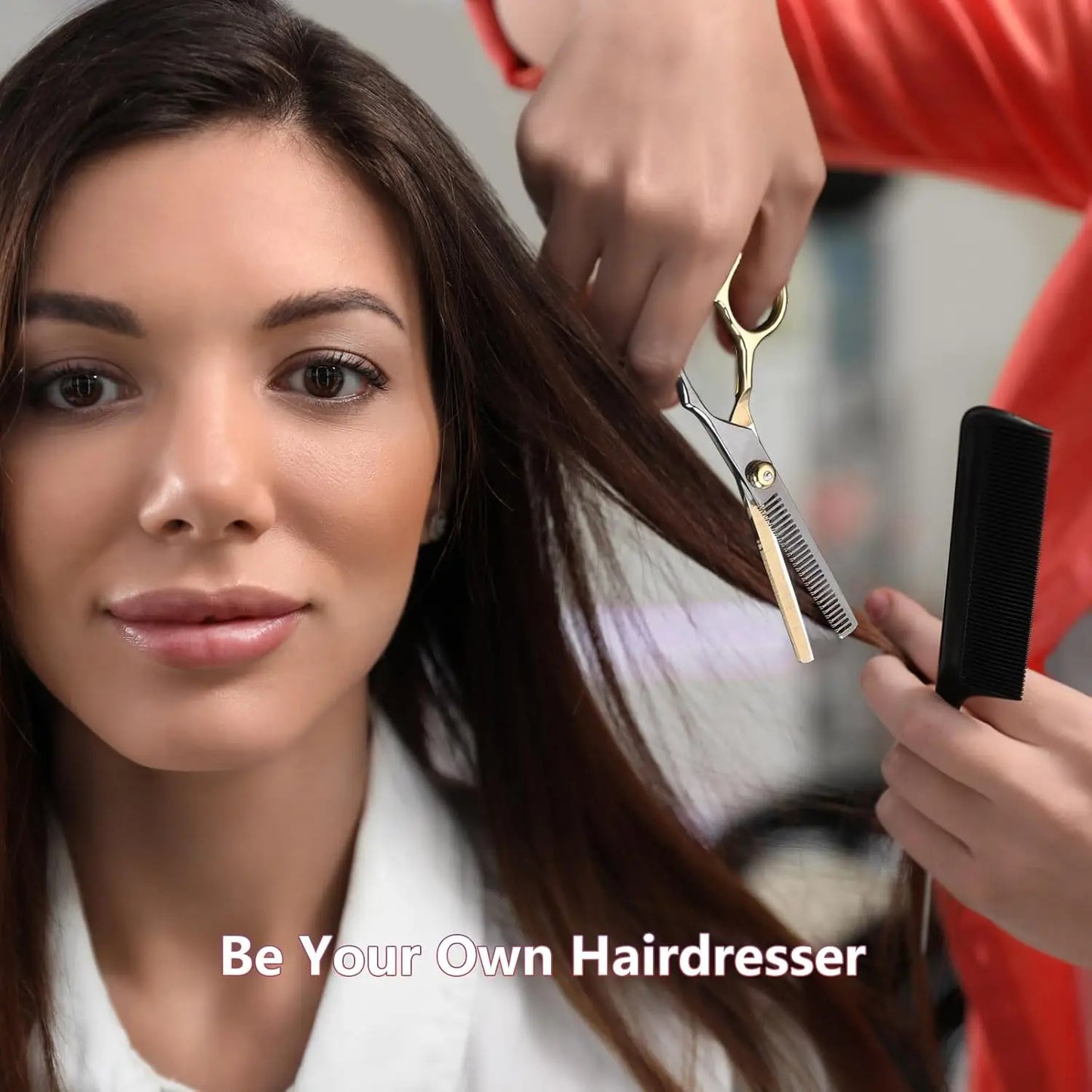 Professional Hair Cutting Kit 9Pcs  Stainless Steel Barber Tools in Black Gold