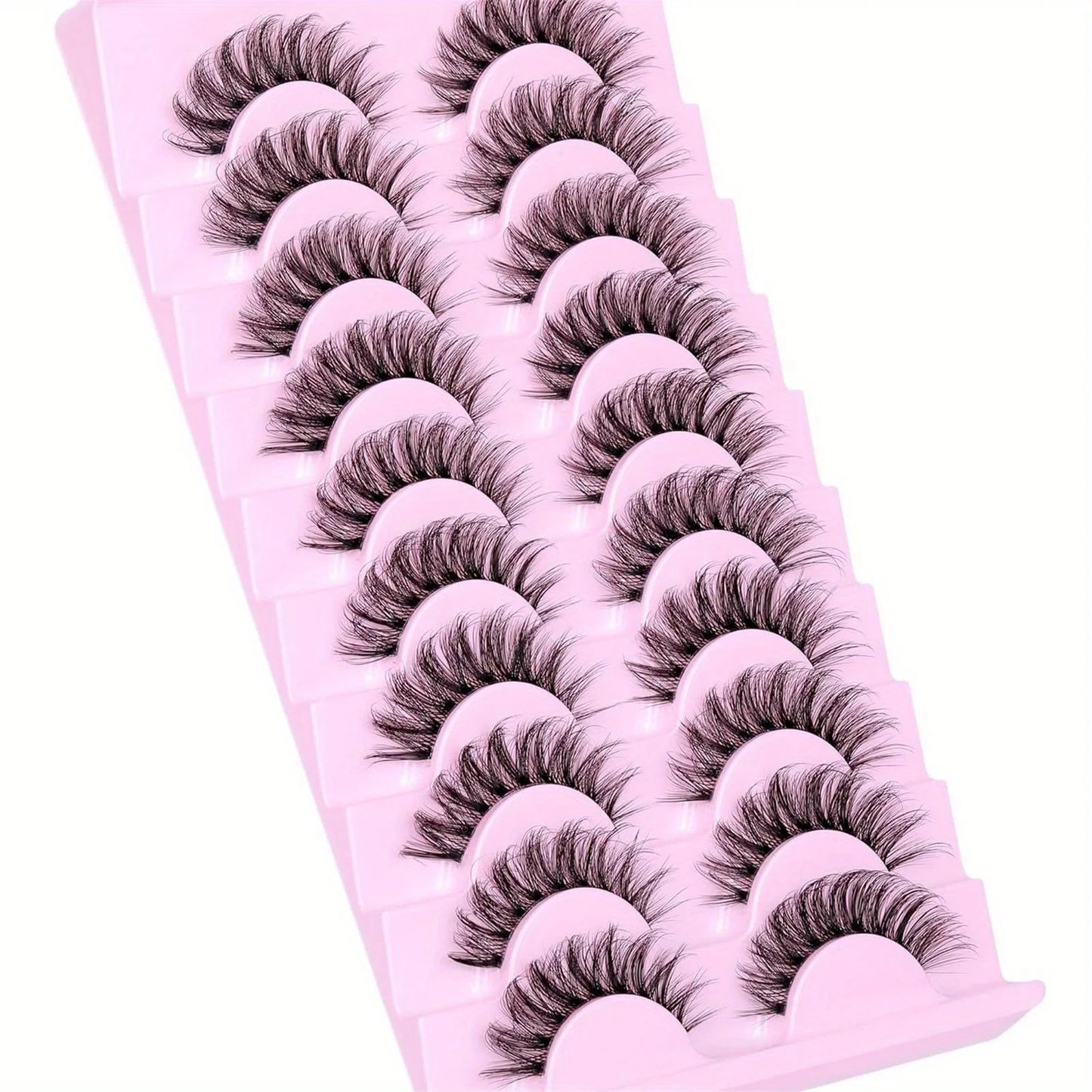 30 Pairs False Eyelashes Fluffy Wispy 3D Volume D Curl Fake Lashes with Clear Band Natural Look