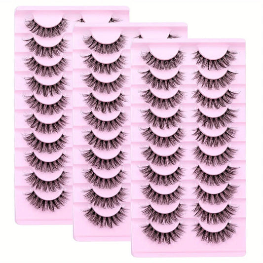 30 Pairs False Eyelashes Fluffy Wispy 3D Volume D Curl Fake Lashes with Clear Band Natural Look