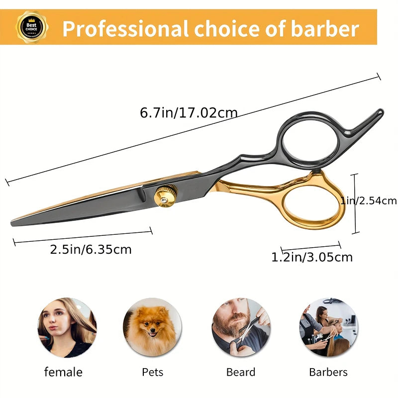 Professional Hair Cutting Kit 9Pcs  Stainless Steel Barber Tools in Black Gold