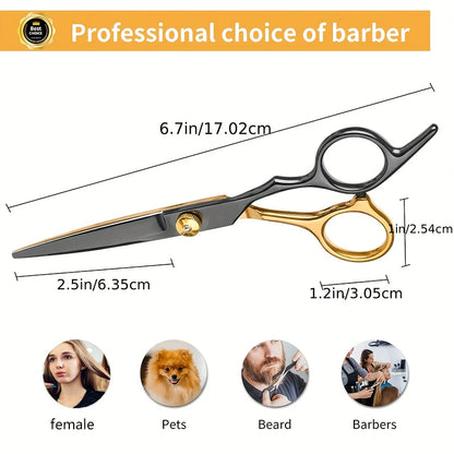 Professional Hair Cutting Kit 9Pcs  Stainless Steel Barber Tools in Black Gold